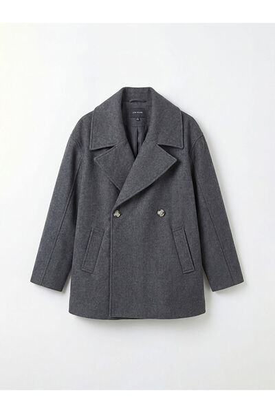 LC Waikiki Anthracite Double-Breasted Collar Women's Cashmere Coat