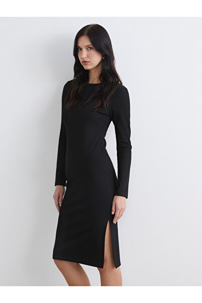 LC Waikiki Black Crew Neck Ribbed Dress