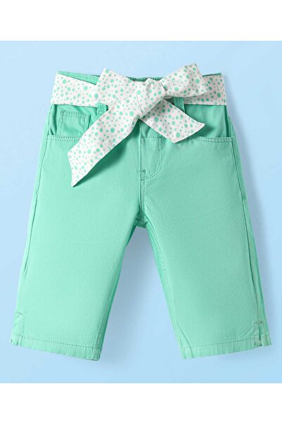 Babyhug Twill Woven Solid Capri Pants with Stretch - Light Green