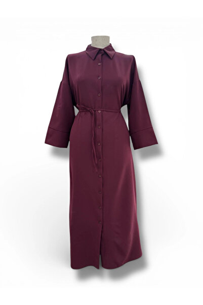 Butik Bordo Double Kumaş Önü Düğmeli Elbise Modelimiz