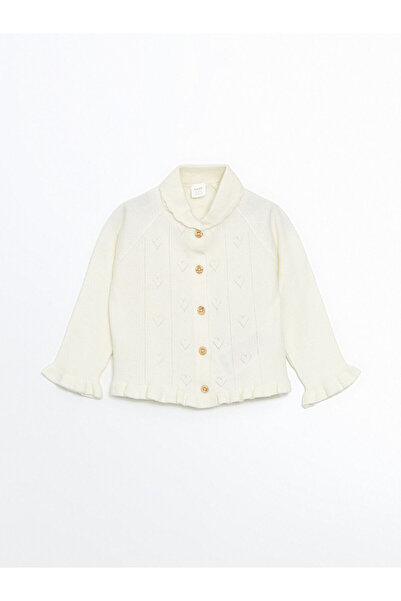 LC Waikiki Ecru Peter Pan collar Baby Girl Knitwear Cardigan