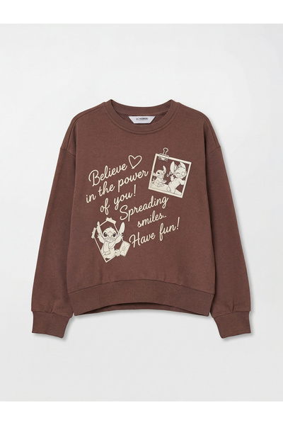 LC Waikiki سويت شيرت وبنطلون رياضي للفتيات باللون البني من ليلو آند ستيتش مطبوع