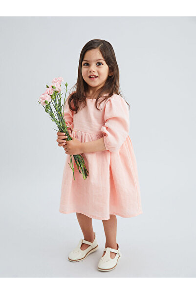 LC Waikiki Nevavm Basic Baby Girl Dress with Oval Collar and Difference in Color