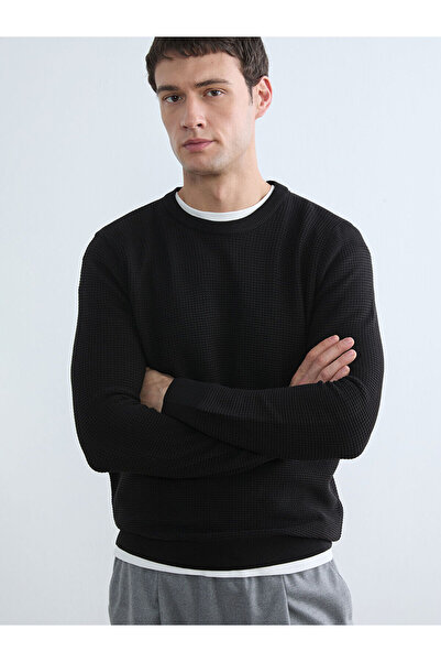 LC Waikiki Peak New Season Crew Neck Honeycomb Textured Men's Knitwear Sweater