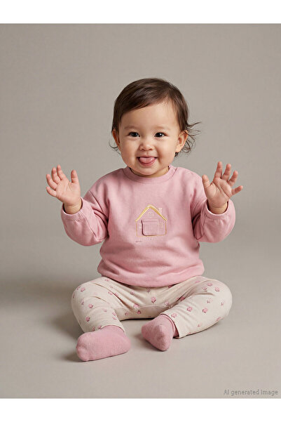 LC Waikiki Pink Printed baby girl sweatshirt and leggings