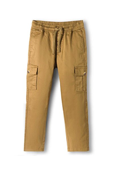 Pine kids Cotton Elastane Solid Trouser with Cargo Pocket - Khaki
