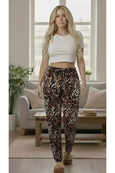 THEBEK Women's Viscose Trousers Relaxed Fit Leopard