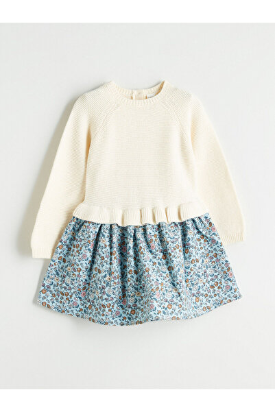 LC Waikiki Ecru Crew Neck Girl's Knitwear Dress