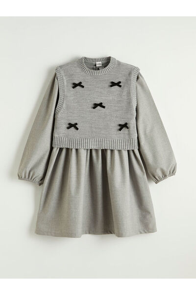 LC Waikiki Grey crew neck girl's dress and sweater