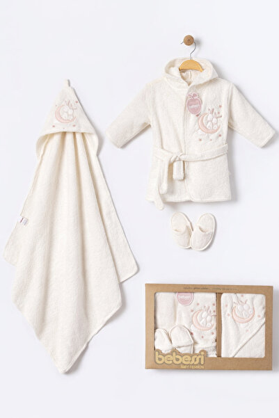 Bebessi بغطاء رأس طقم روب حمام مطرز للأطفال مكون من 3 قطع (روب حمام + منشفة +...