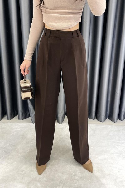 Mzr Collection Atlas Palazzo Fabric Trousers - Bitter Brown Bitter Brown