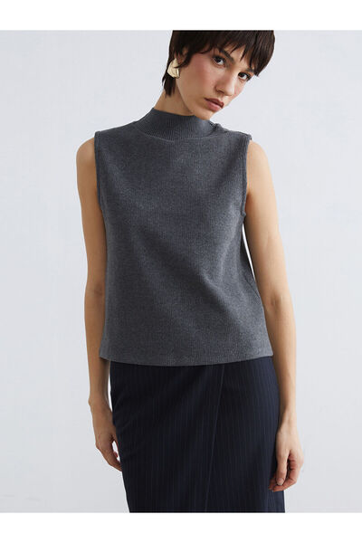 LC Waikiki Anthracite Half Turtleneck Corded Fabric Women's Knitwear Sweater