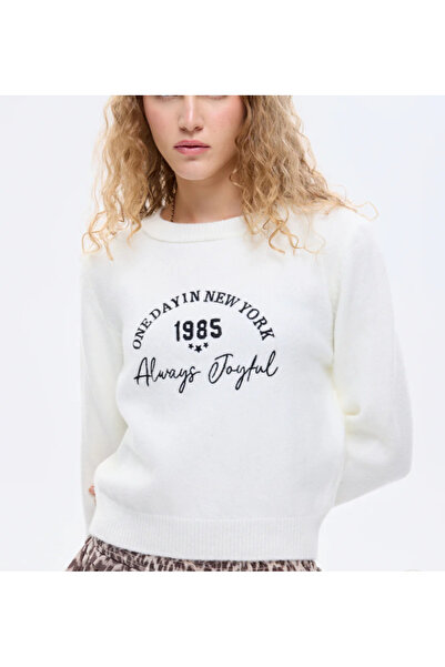 Quzu Nakışlı Bisiklet Yaka Triko Kazak