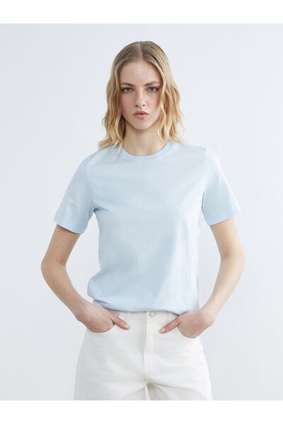 LC Waikiki Μπλε Ριχτό Γυναικείο T-Shirt