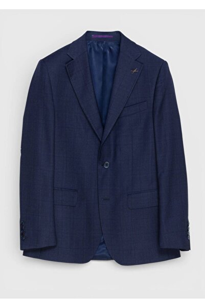 Ramsey Lacivert Kareli Zeroweight Slim Fit %100 Yün Takım Elbise