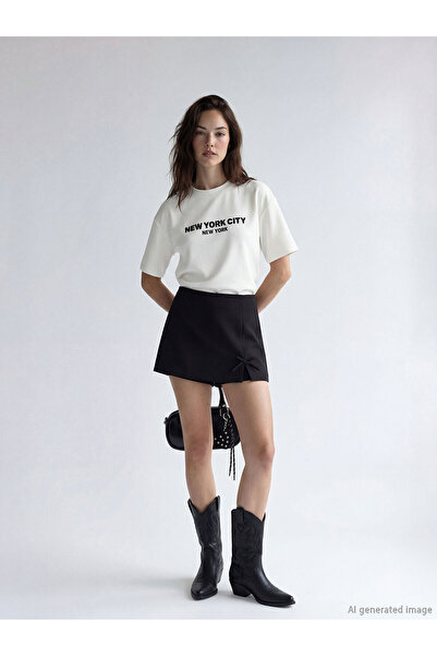 LC Waikiki Vizyon New Season Zippered Waist Bowknot Shorts Skirt