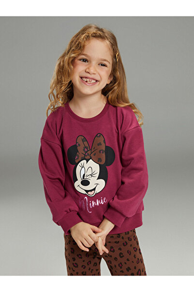 LC Waikiki Giyçık Store Burgundy Minnie Mouse Printed Girls' Sweatshirt and L...