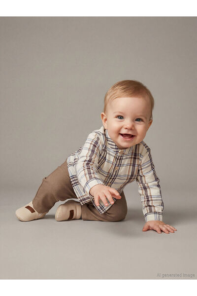 LC Waikiki Brown Hakim Collar Baby Boy Shirt and Pants