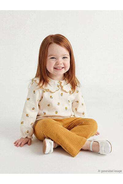 LC Waikiki Ecru Peter Pan collar Soft Textured Baby Girl Blouse and Leggings ...