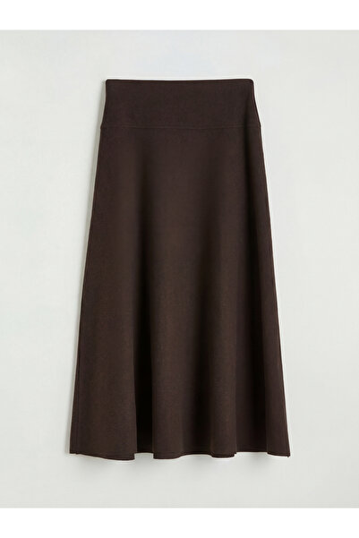 LC Waikiki Brown Elastic Waist Flared Skirt