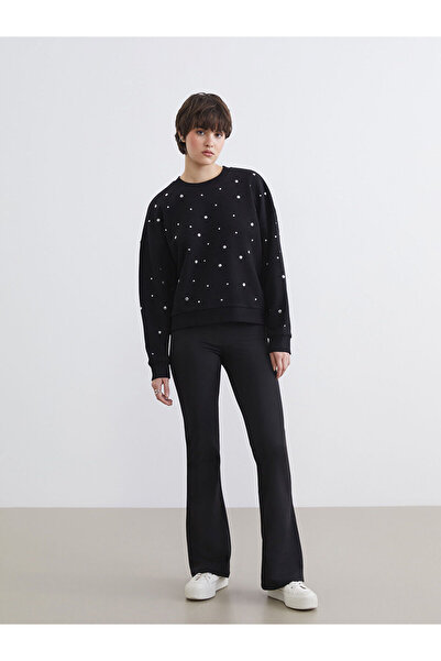 LC Waikiki Μαύρο ψηλόμεσο καμπάνα γυναικείο κολάν παντελόνι