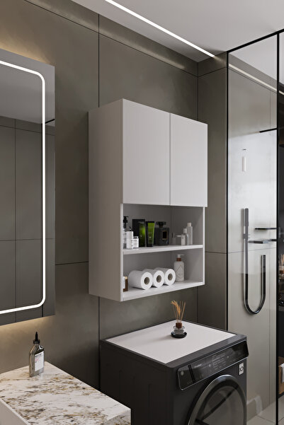 AWOX DENİZ Modern Banyo Dolabı 2 Kapaklı Raflı – Düzenleyici Çok Amaçlı
