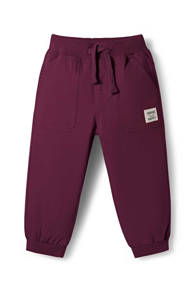 Babyhug Twill Woven Full Length Solid Color Joggers with Stretch - Wine