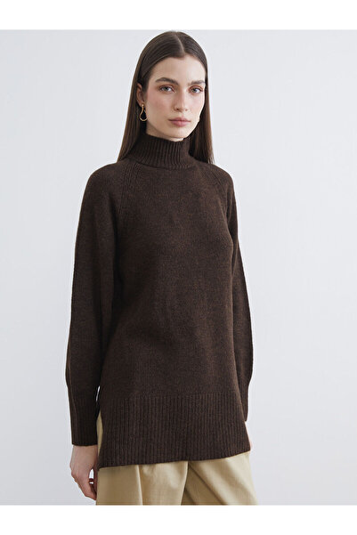 LC Waikiki Brown Turtleneck Oversized Women's Knitwear Tunic