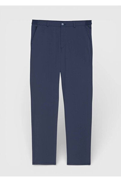 Ramsey Navy Blue Straight Knitted Jogging Fit Casual Trousers