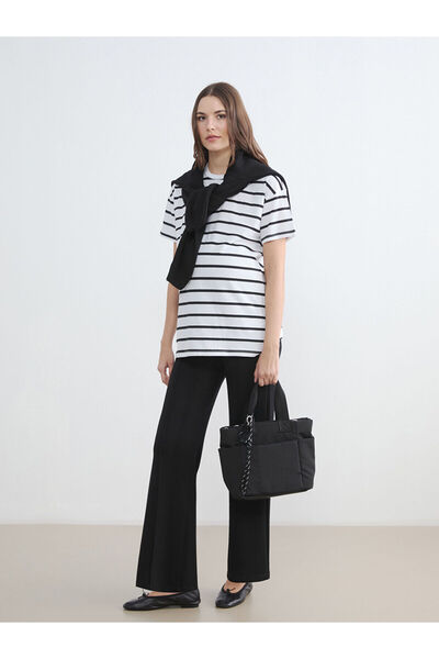 LC Waikiki Black wide leg women's sweatpants with tummy control panel