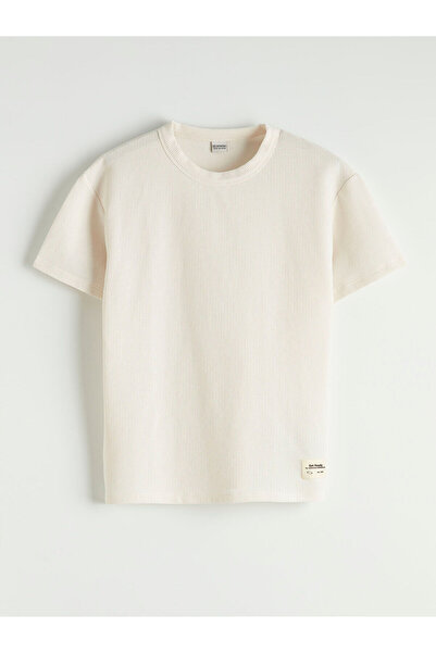 LC Waikiki Ecru Crew Neck Boy's T-Shirt