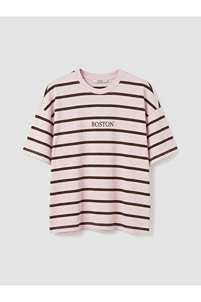 LC Waikiki Pink boston Printed Oversized women's t-shirt