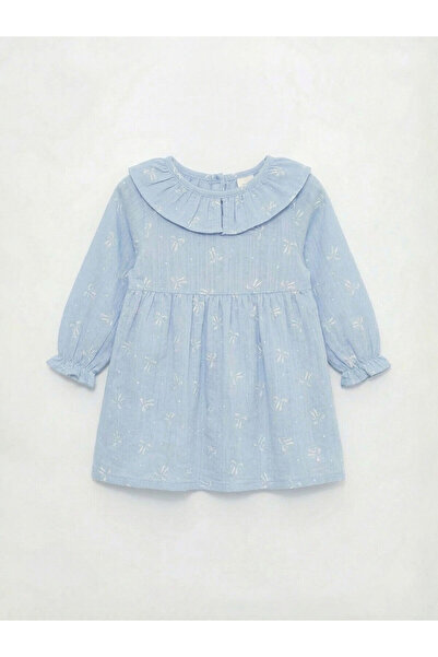 LC Waikiki Blue Ruffled Peter Pan collar Patterned Baby Girl Dress