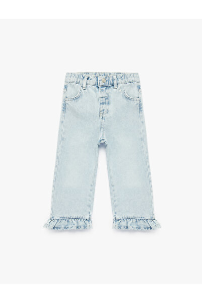 Koton Cotton Pocketed Ruffled Wide Leg Denim Trousers