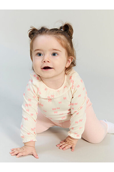 LC Waikiki Ecru Crew Neck Baby Girl Snap-On Bodysuit and Leggings