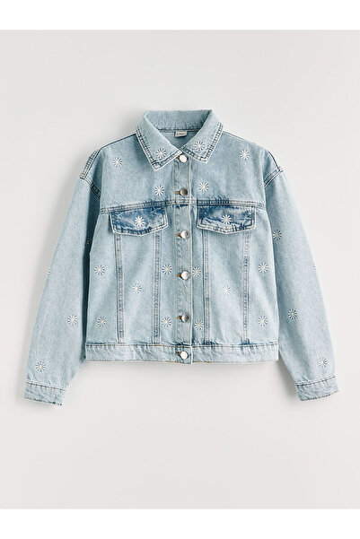 LC Waikiki M&B Collection Blue Floral Embroidered Girls' Jean Jacket