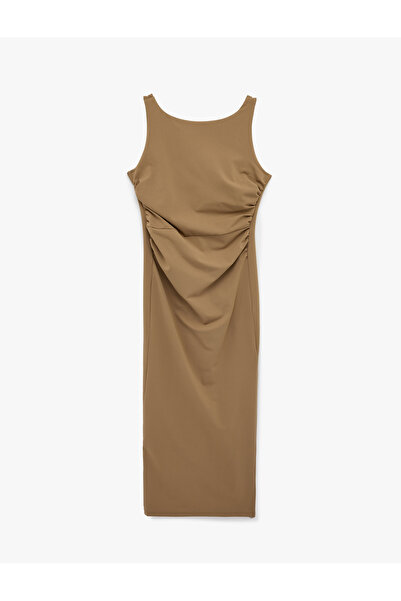Koton Draped Round Neck Strap Midi Dress