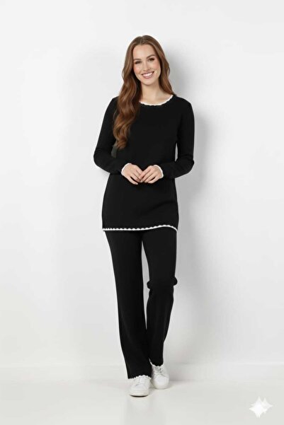 newmisal طقم تريكو نسائي بخياطة متعرجة