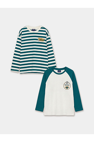 LC Waikiki Μπεζ μακρυμάνικο μπλουζάκι για αγόρια, σετ 2 τεμαχίων