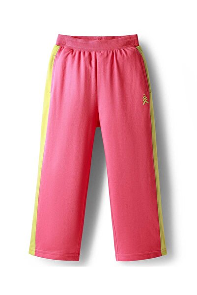 Pine kids بنطال رياضي طويل محبوك مزين بطبعة شعار - وردي داكن