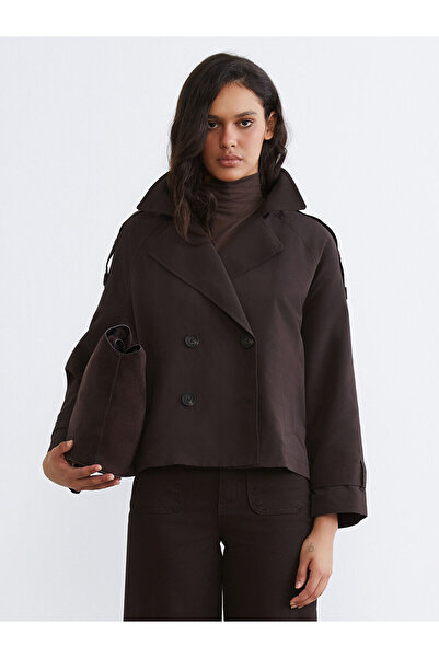 LC Waikiki Brown Double Breasted Collar Oversize Women's Trench Coat