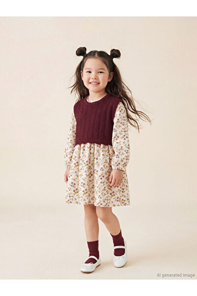 LC Waikiki Ecru floral girl's dress and sweater