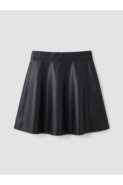 LC Waikiki تنورة للفتيات من مجموعة إلسيفا بمظهر جلدي أسود