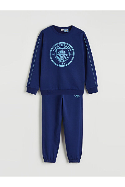 LC Waikiki Navy Blue Manchester City Printed Boys' Tracksuit Set