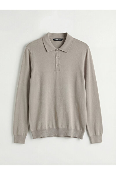 LC Waikiki Μπεζ πλεκτό πουλόβερ με λαιμόκοψη πόλο για άνδρες