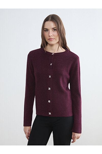 LC Waikiki Burgundy Crew Neck Women's Knitwear Cardigan