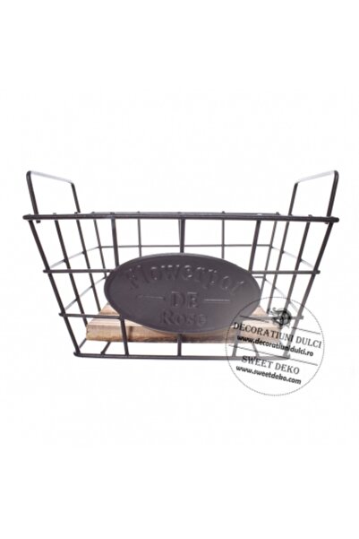Decoratiuni Dulci Mini rectangular metal basket with wooden base
