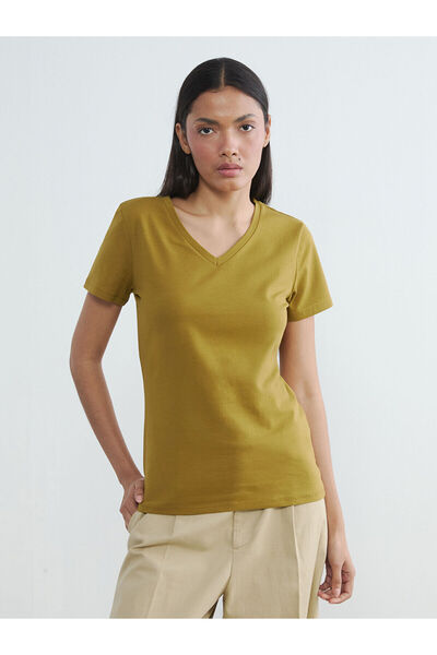 LC Waikiki Yeşil V Yaka Kadın Tişört