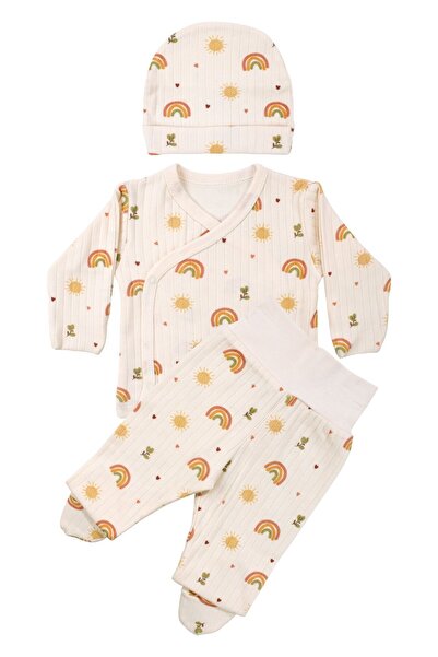 bebegen Baby Girl Ecru Sun Rainbow Patterned Triple Set 0-3 Months