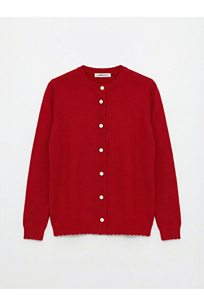 LC Waikiki Red Crew Neck Women's Knitwear Cardigan